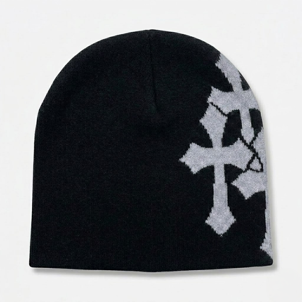 Y2K Crucifix Jacquard Knitted Hat-Tithesource-