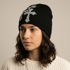 Y2K Crucifix Jacquard Knitted Hat-Tithesource-
