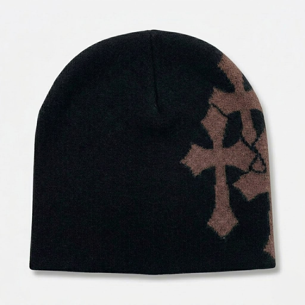 Y2K Crucifix Jacquard Knitted Hat-Tithesource-