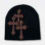 Y2K Crucifix Jacquard Knitted Hat-Tithesource-Black Brown-