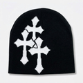 Y2K Crucifix Jacquard Knitted Hat-Tithesource-Black White-