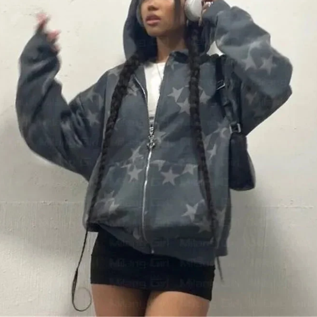 Y2K Grunge Star Zip Up Hoodie
