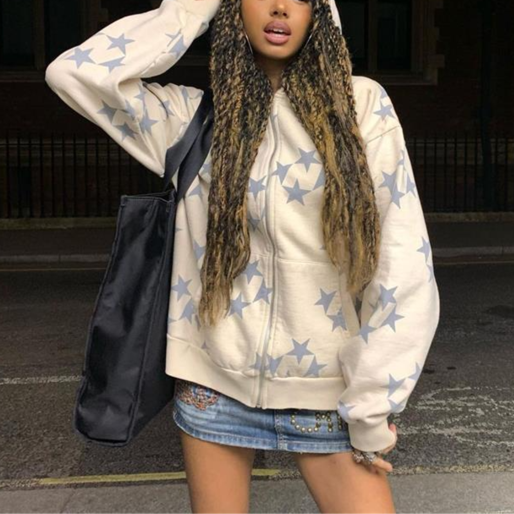 Y2K Grunge Star Zip Up Hoodie