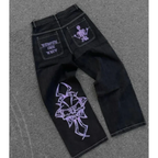 Y2K Oversized Jeans Black - Embroidered