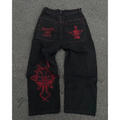Y2K Oversized Jeans Black - Embroidered