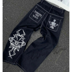 Y2K Oversized Jeans Black - Embroidered