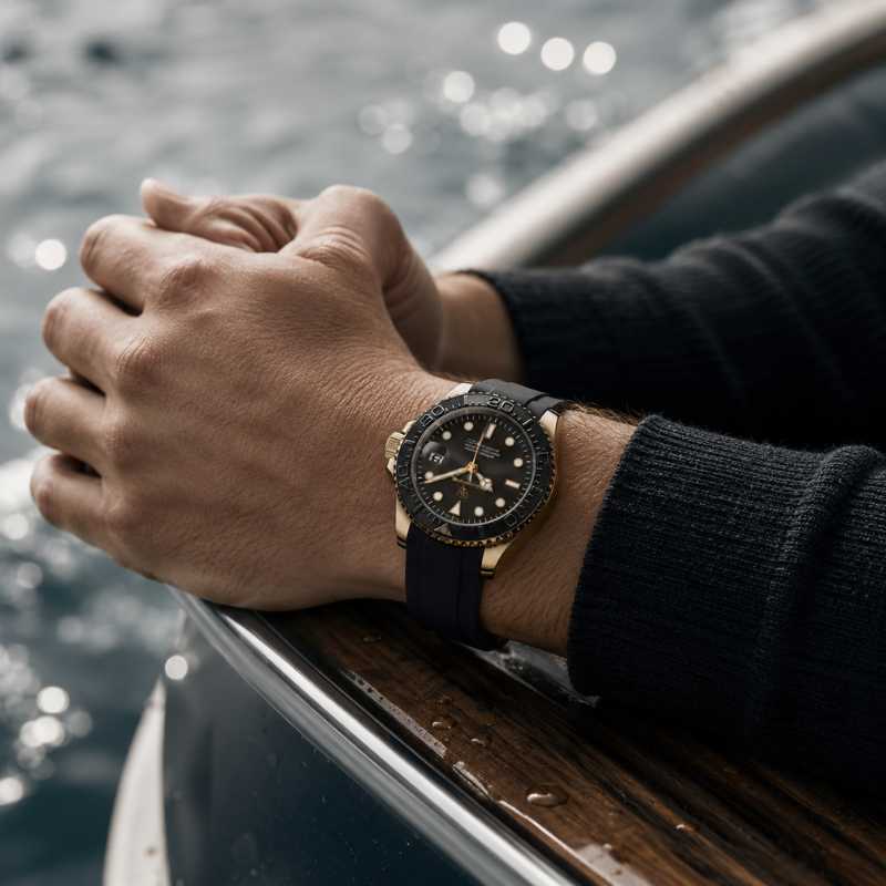Yacht Diver - Rose Gold Watch - Silicone strap - Date - Luminous