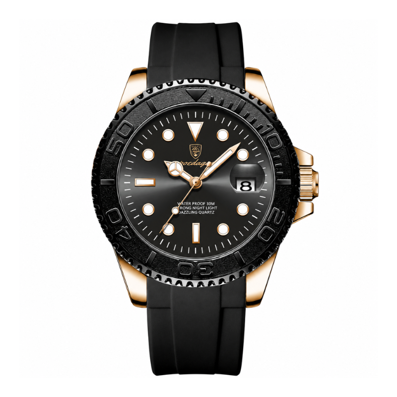 Yacht Diver - Rose Gold Watch - Silicone strap - Date - Luminous