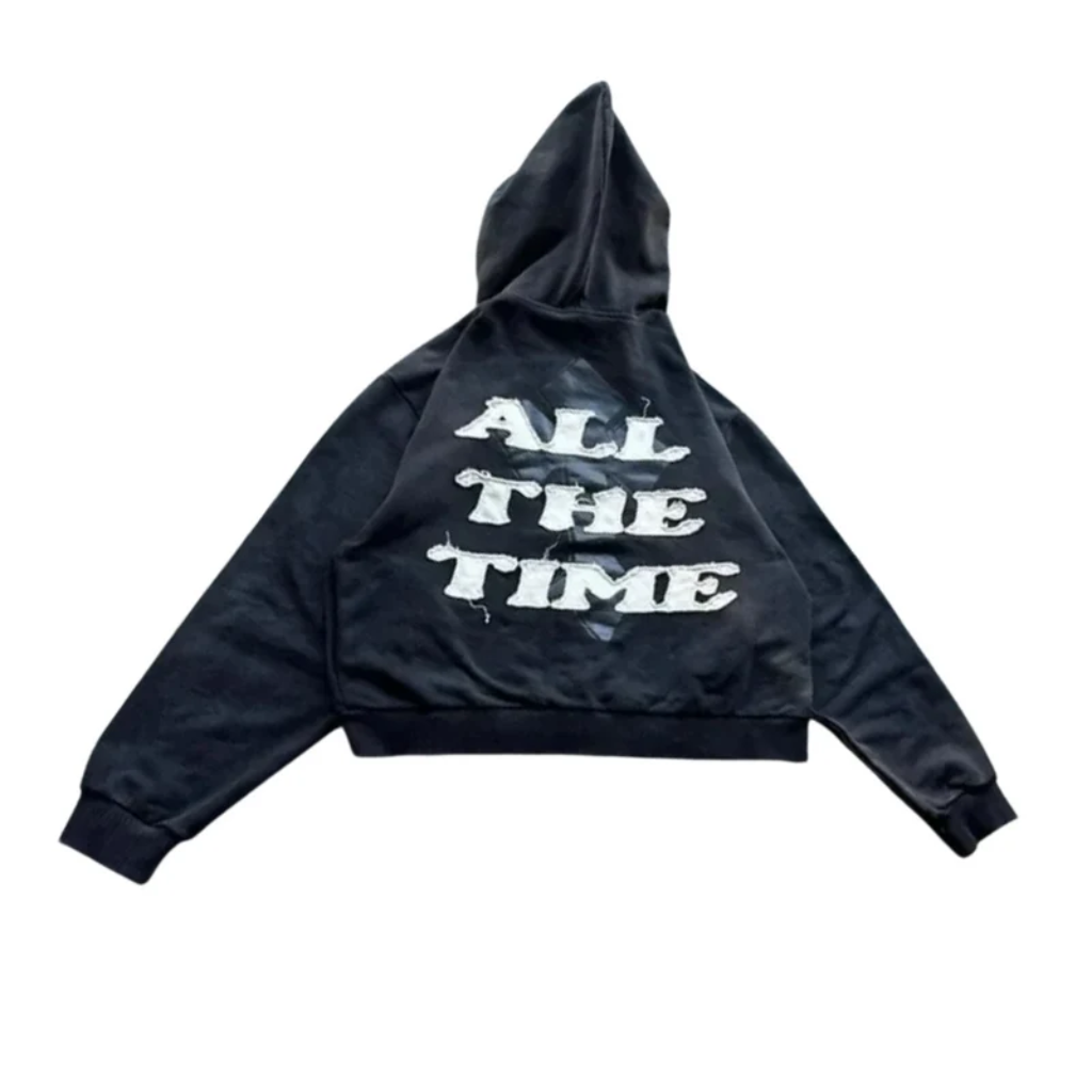 Zip Up Hoodie - God is Good - Oversized Boxy Distressed Letter Patch Sweatshirt
