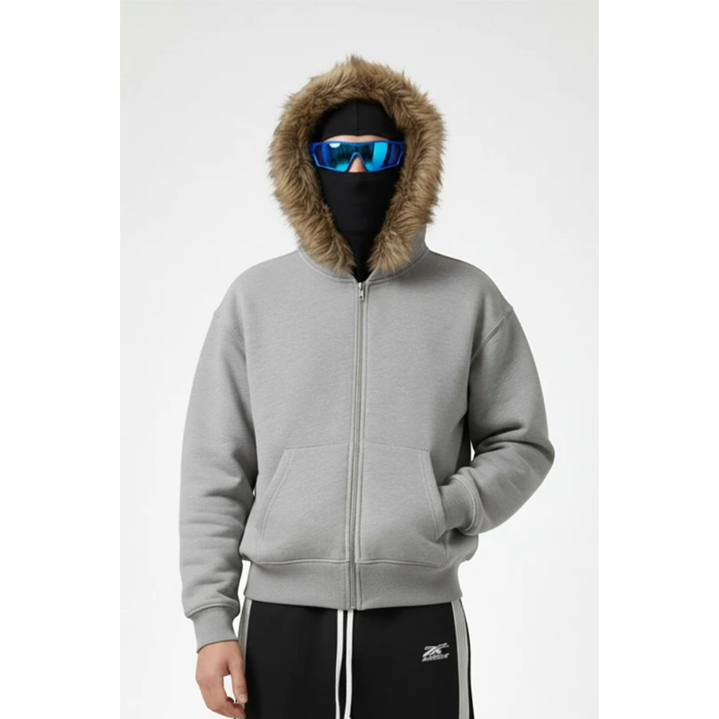 Zip Up Hoodie Men Oversized With fur Hood