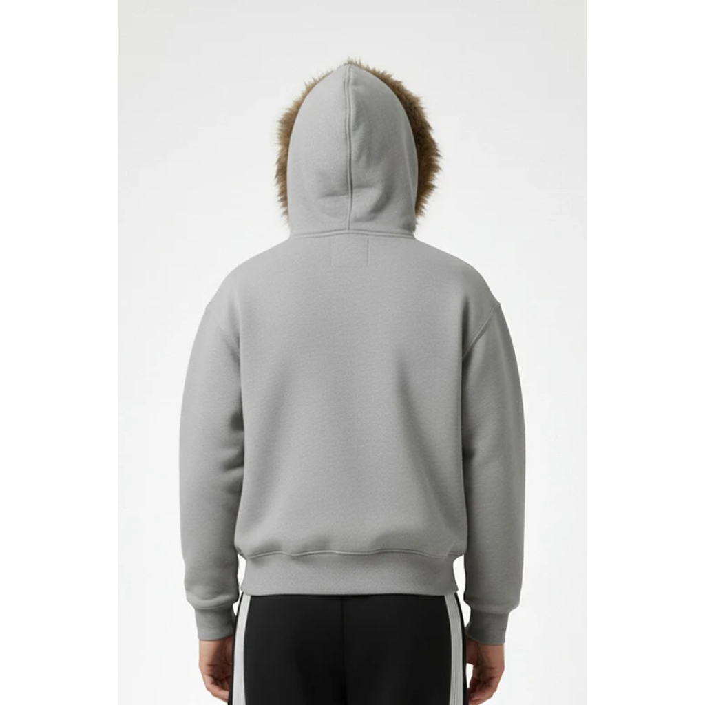 Zip Up Hoodie Men Oversized With fur Hood