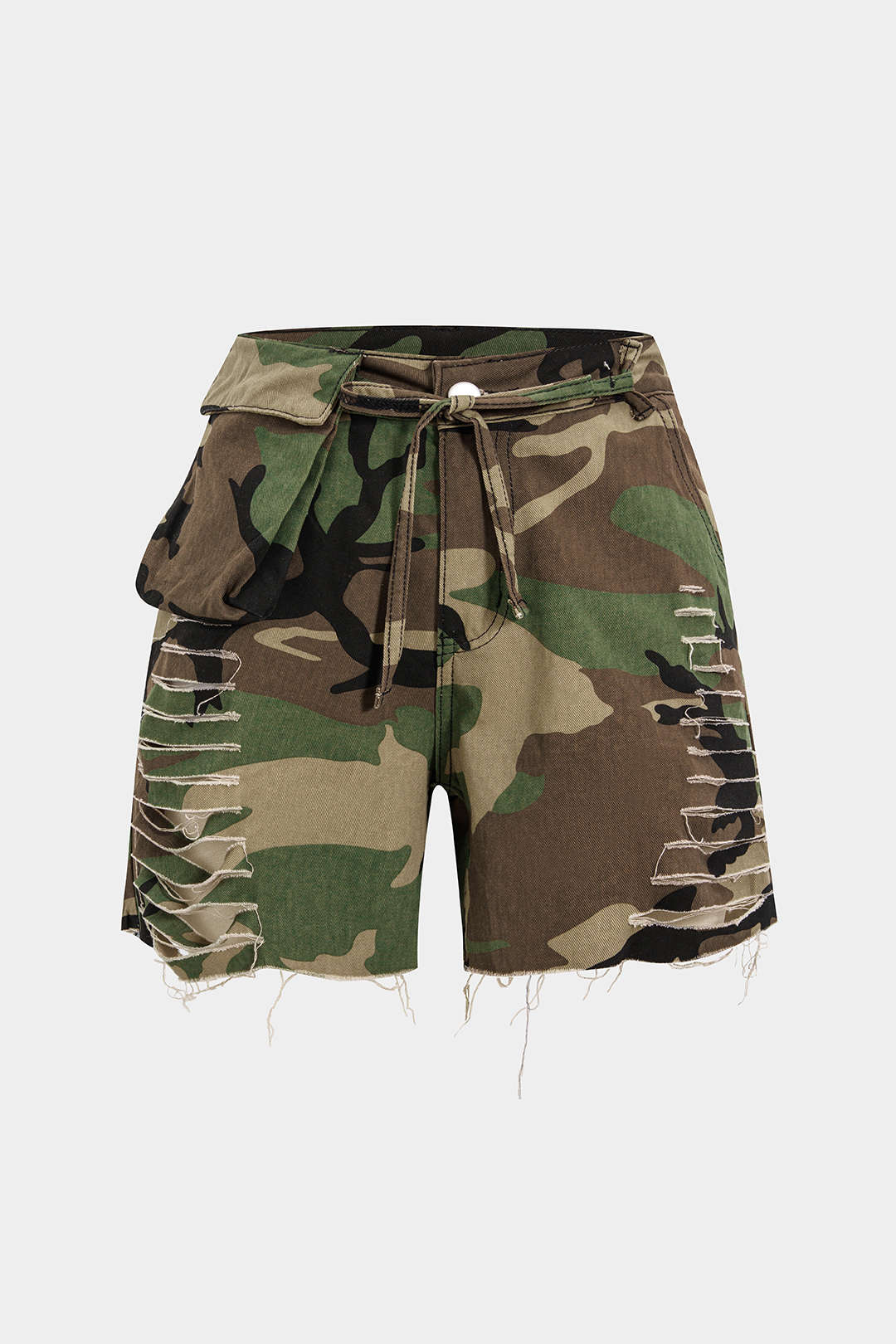 Camo Cargo Shorts Women - Destroyed Camouflage Y2K Shorts-Tithesource-Green-S-